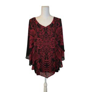 Leebe NWT Chiffon Poncho Blouse Top Women Size 4X Red Feminine Flowy